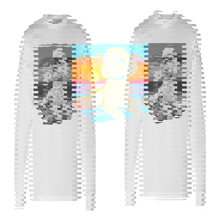 Sunny Day Doggy グラフィックデザイン ビーチレディ 子犬 長袖tシャツ 長袖Tシャツ