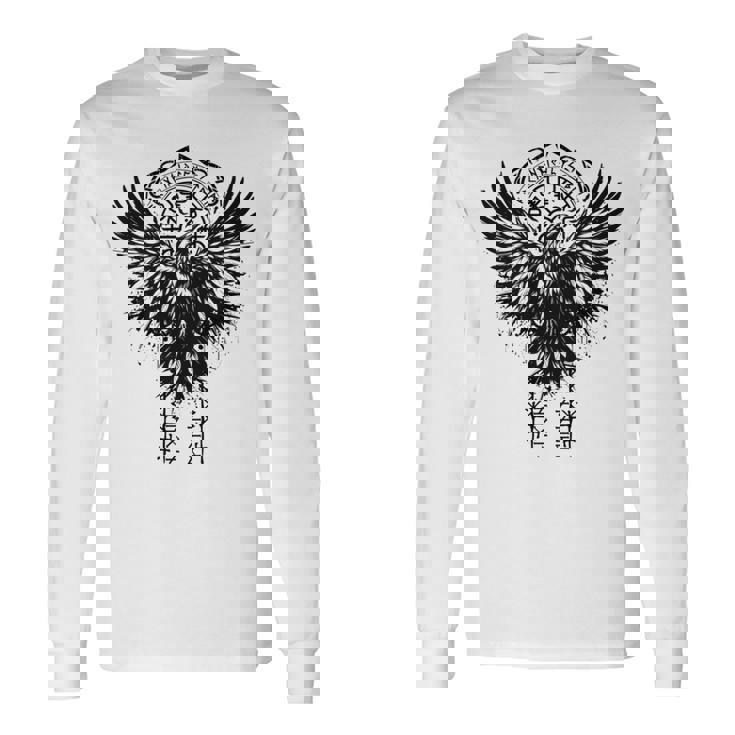 Walhalla Raven Odins ルーンズ ノルディック コンパス バイキング 長袖tシャツ 長袖Tシャツ