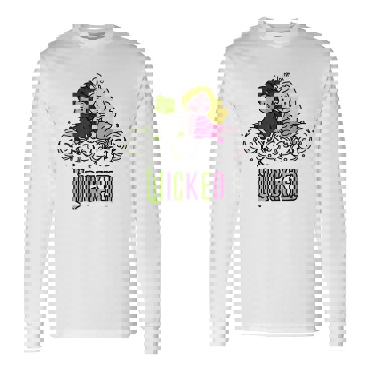 Wicked Elphaba & Glinda Together 遊び心のある漫画スタイル 長袖Tシャツ