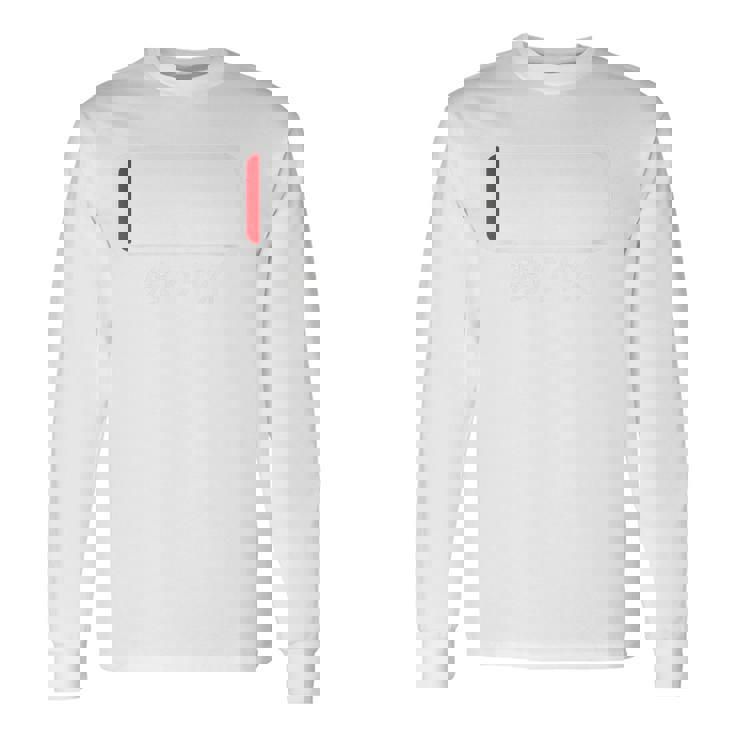 「 電池 残り1 バッテリー 電池切れ」おもしろ 筆文字！服の背面に面白い文字入り 長袖Tシャツ