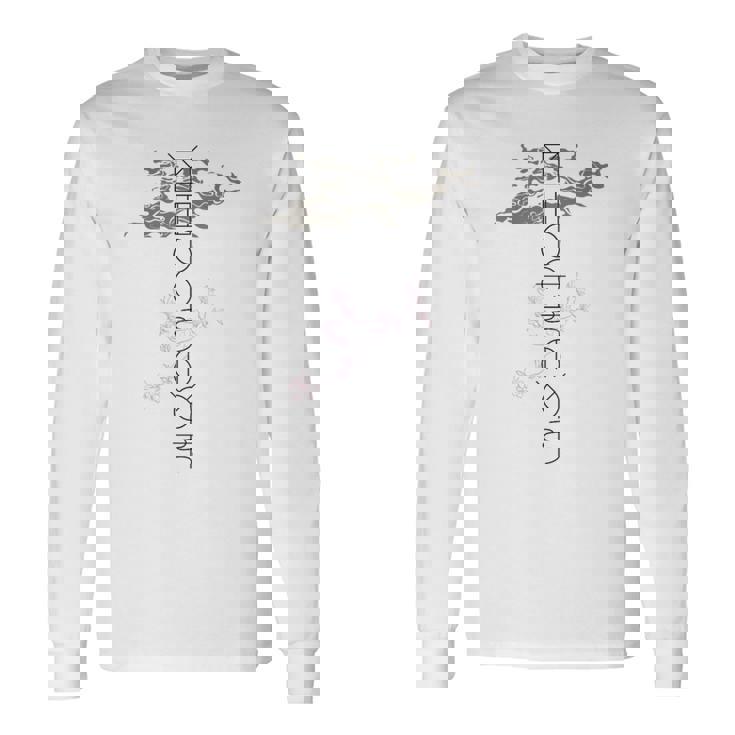 「麒麟に似た雲／とほかみえみため」 言霊 ホツマ文字 ヲシテ文字 とほかみゑひため 龍神 開運 お守り バックプリント 長袖Tシャツ