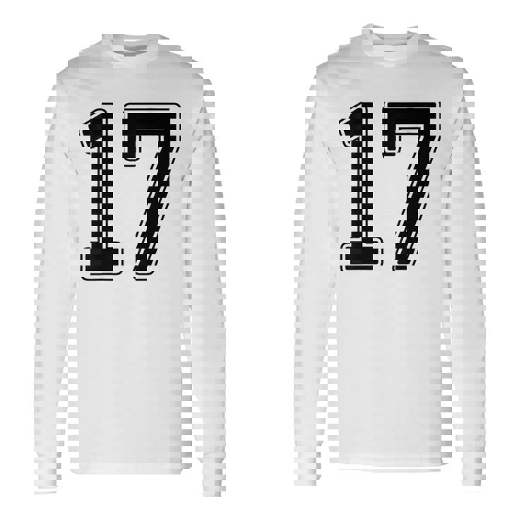 【バックプリント・背中側】17 数字 背番号 ユニフォーム ナンバー【ブラック／黒の文字】スポーツ 野球 サッカー 部活 長袖Tシャツ