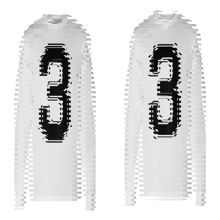 【バックプリント・背中側】3 数字 背番号 ユニフォーム ナンバー【ブラック／黒の文字】スポーツ 野球 サッカー 部活 長袖Tシャツ