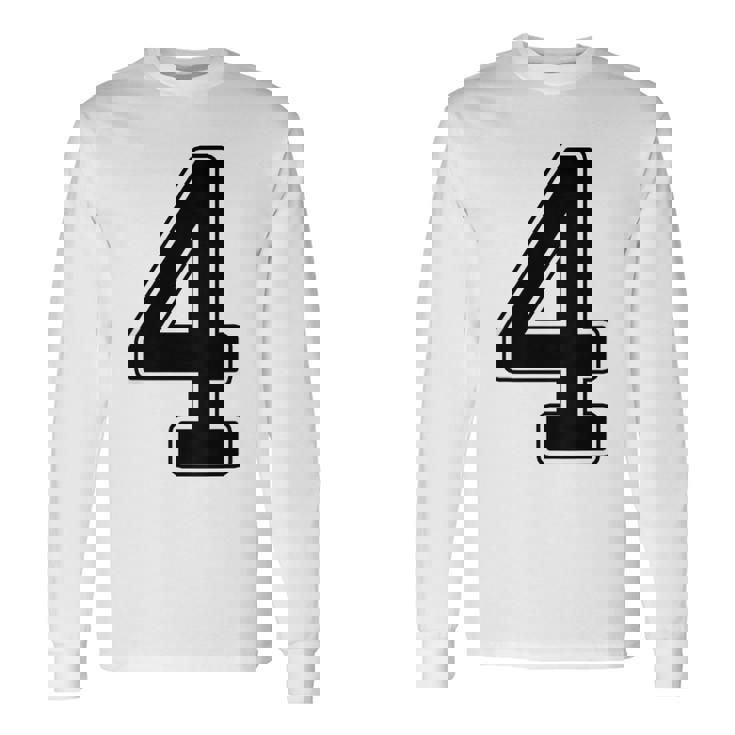 【バックプリント・背中側】4 数字 背番号 ユニフォーム ナンバー【ブラック／黒の文字】スポーツ 野球 サッカー 部活 長袖Tシャツ