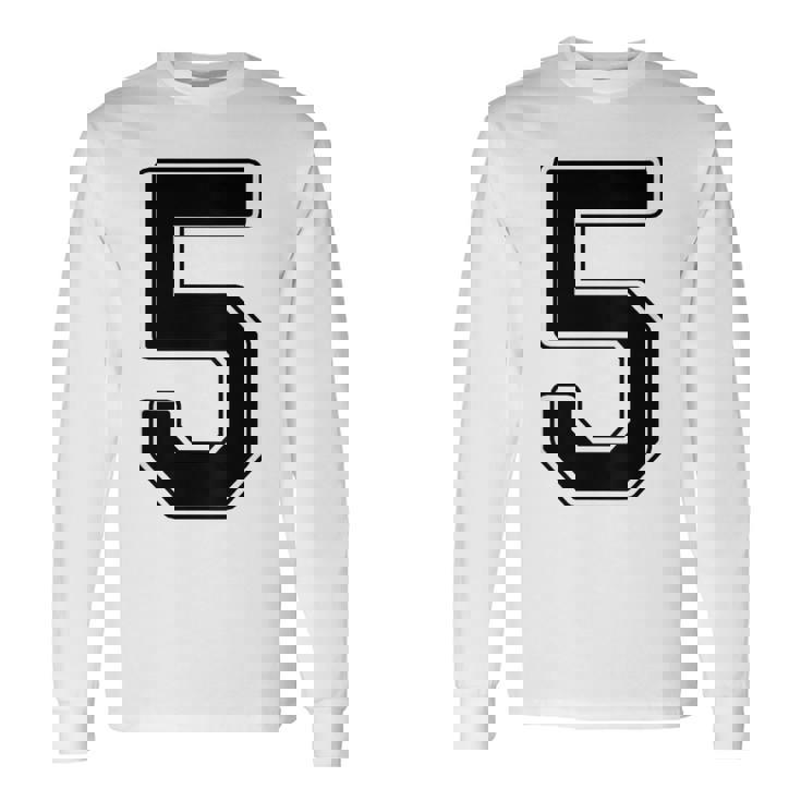 【バックプリント・背中側】5 数字 背番号 ユニフォーム ナンバー【ブラック／黒の文字】スポーツ 野球 サッカー 部活 長袖Tシャツ ギフトのアイデア