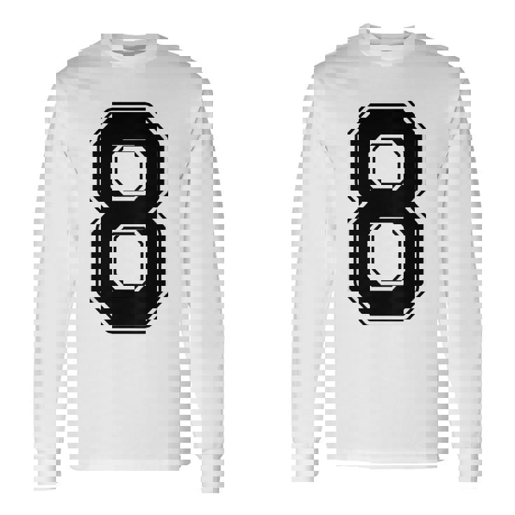 【バックプリント・背中側】8 数字 背番号 ユニフォーム ナンバー【ブラック／黒 の文字】スポーツ 練習着 部活 長袖Tシャツ