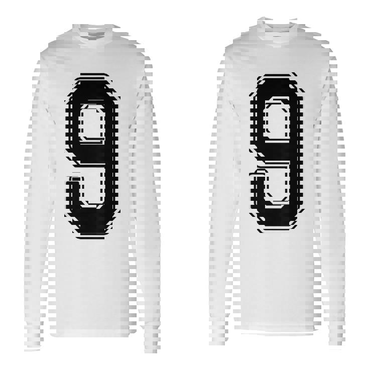 【バックプリント・背中側】9 数字 背番号 ユニフォーム ナンバー【ブラック／黒 の文字】スポーツ 練習着 部活 長袖Tシャツ