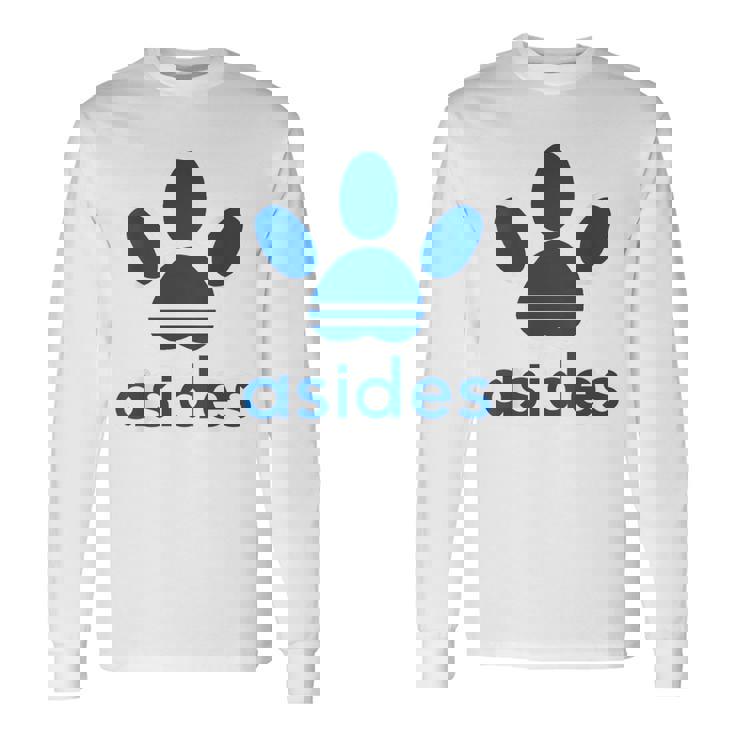 【バックプリント・背中側】Asides アシデス 足です。肉球です。【変なtシャツ屋】スポーツ ブランド パロディ 面白 長袖Tシャツ