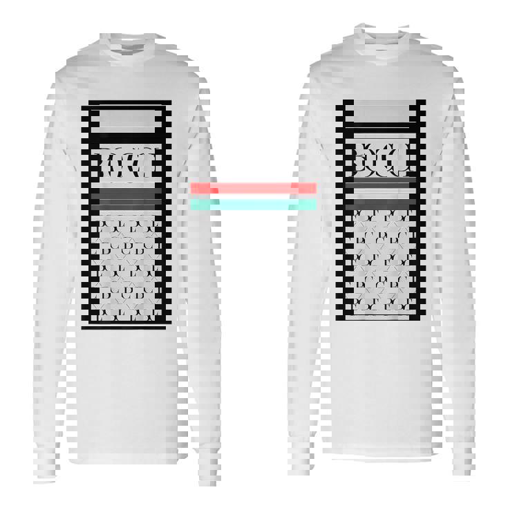 【バックプリント・背中側】Bocci ぼっち ロゴ 総柄 イタリア国旗風【変なtシャツ】陰キャ ブランド パロディ 面白 長袖Tシャツ