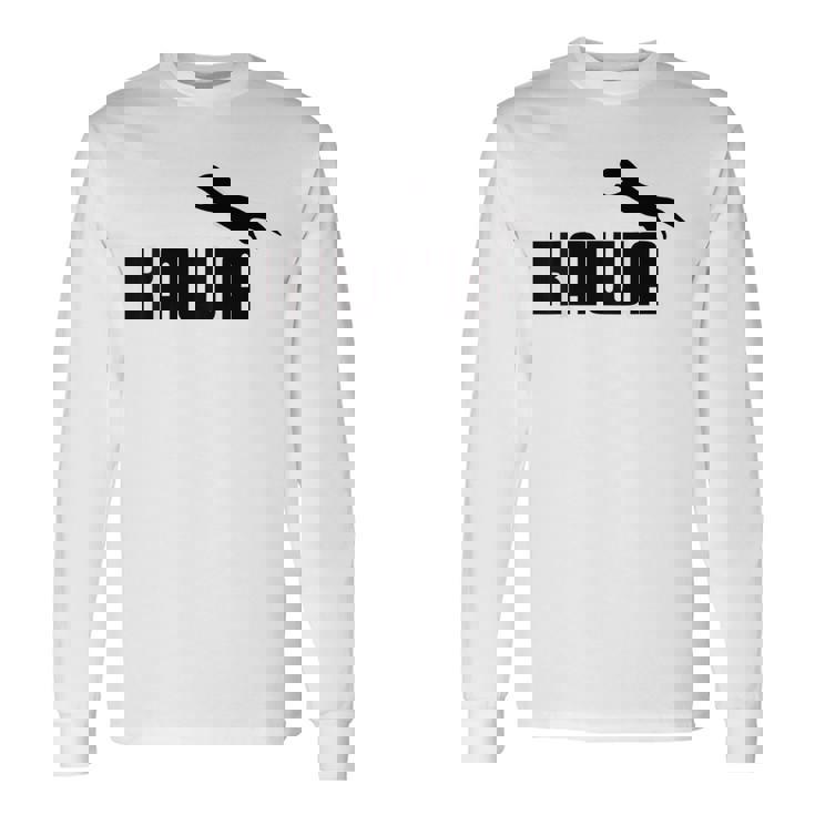 【バックプリント・背中側】Kawa カーワ《ブラック 黒》コツメカワウソ スポーツ ブランド パロディ 面白い かわいい 長袖Tシャツ