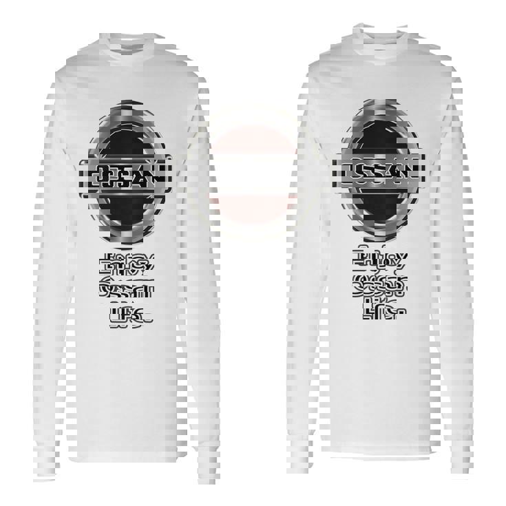 【バックプリント・背中側】Ossan おっさん（車好き ロゴ エンブレム パロディ）【変なデザイン屋さん】文字 面白い 長袖Tシャツ