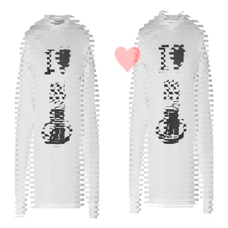 【バックプリント・背中側】アイラブ・湯 イラスト【温泉】お風呂 マーク 銭湯 記号 ハート 面白い 長袖Tシャツ