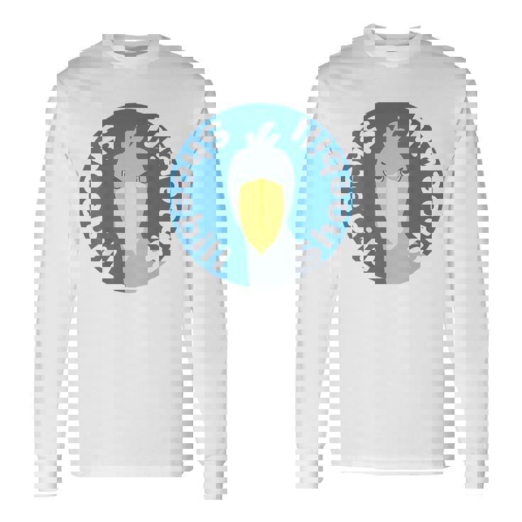 【バックプリント・背中側】ハシビロコウ『ロゴマーク』ブルー 青【どうぶつフレンズ】鳥 動物 ゆるくて かわいい イラスト 長袖Tシャツ