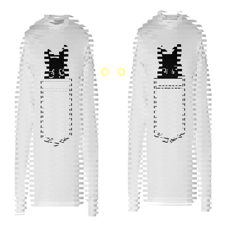 【ポケットから覗くネコ】黒猫 にゃんこ 猫好き 猫 可愛い ネコ 子猫 ネコ好き 面白い 変な 遊び心 ネタ ウケ狙い 長袖Tシャツ ギフトのアイデア