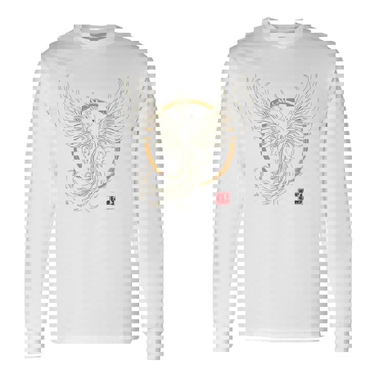 【背中側デザイン】日本文化 鳳凰デザイン 幸運を願うお守り 長袖tシャツ 長袖Tシャツ