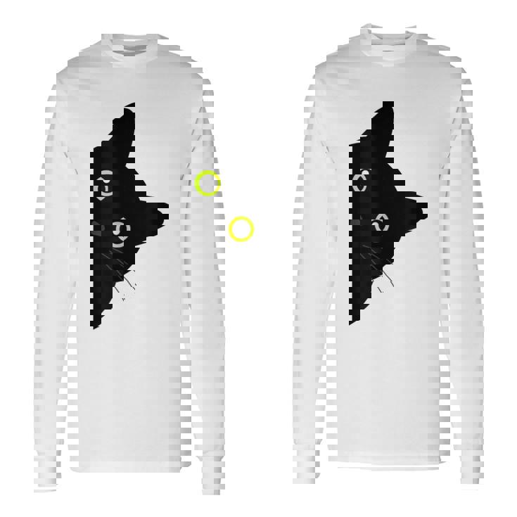 【覗くネコ】黒猫 にゃんこ 猫好き 猫 可愛い ネコ 子猫 ネコ好き 面白い 変な 遊び心 ネタ ウケ狙い おもしろ 長袖Tシャツ ギフトのアイデア