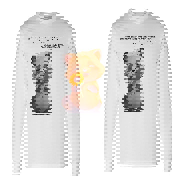 ありがとうのタヌキ ひまわりver 父の日 アニマルグラフィック 感謝 たぬき 花と狸 長袖Tシャツ