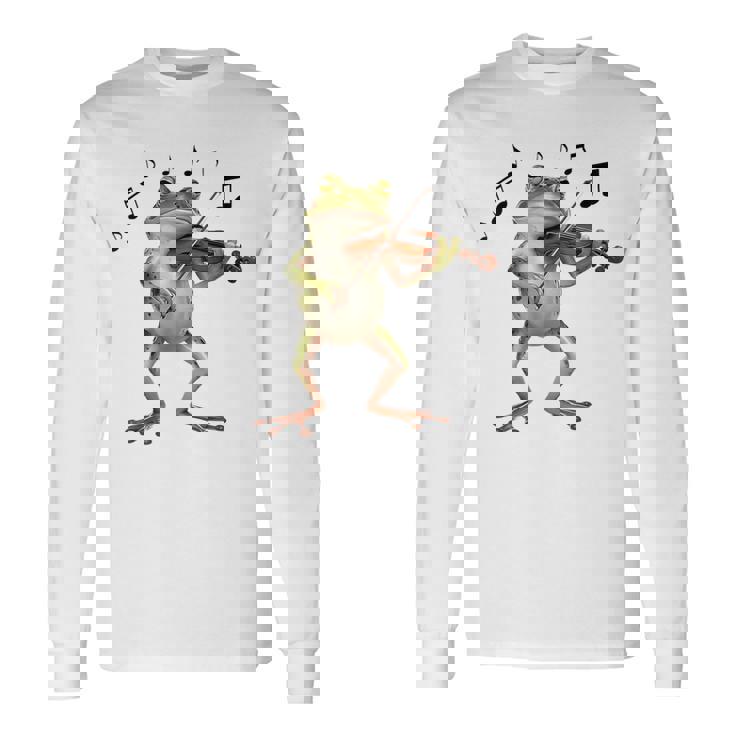 おもしろミュージシャン バイオリニスト かわいいカエル 演奏 バイオリン 長袖Tシャツ