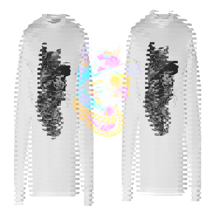 かっこいい ヒップホップ 猫 アーバン ストリートウェア B-Boy グラフィティ 長袖Tシャツ