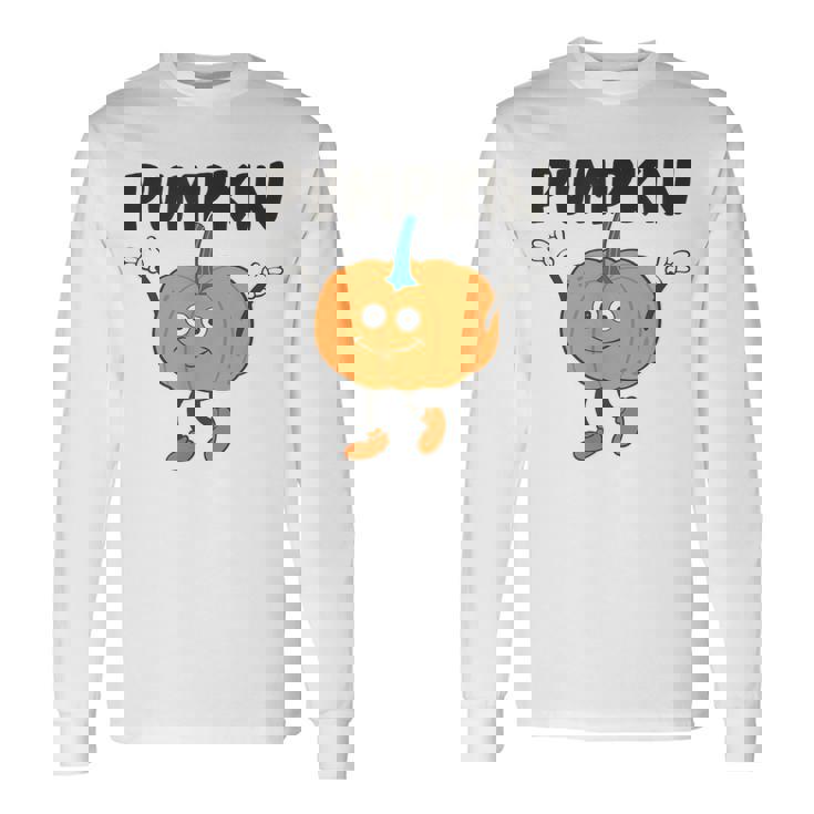 かぼちゃ Pumpkin キャラクター 顔 イラスト かわいい おもしろ シンプル ゆるい 野菜 ゆるキャラ 長袖Tシャツ