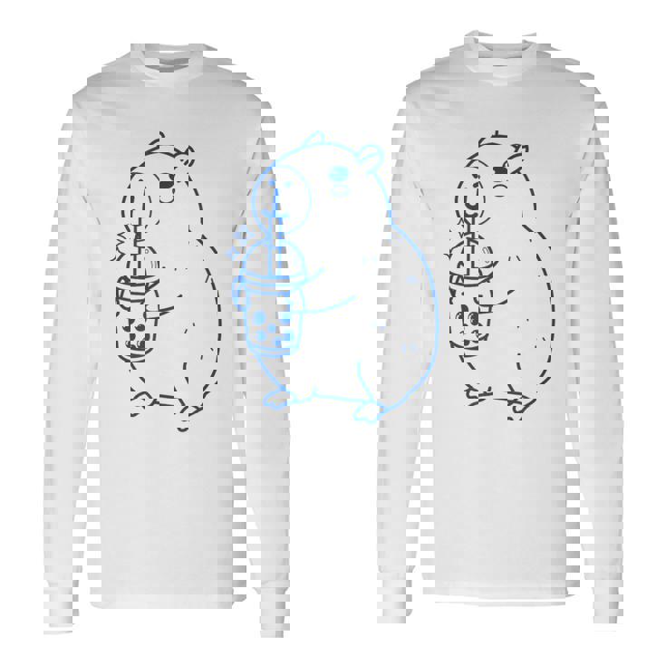 かわいい カピバラ ノベルティ グラフィック ボバティー ミルクセーキ ミルクティー 長袖Tシャツ