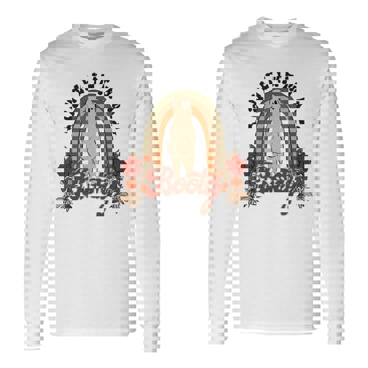 かわいいお尻 面白い ハロウィン ゴースト レトロ ヴィンテージ スタイル 長袖Tシャツ