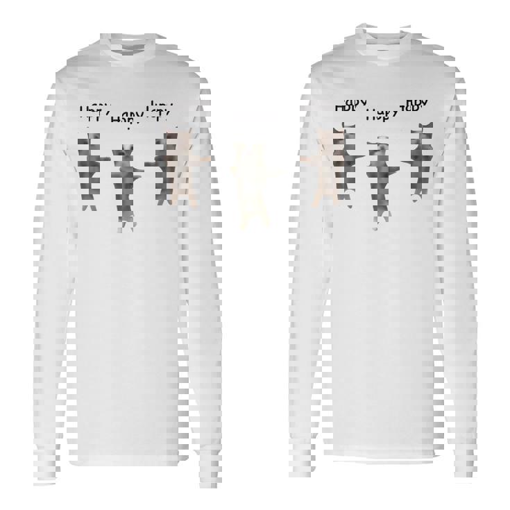 かわいいジャンピング ハッピーキャット ミーム トレンド ファニー 長袖Tシャツ