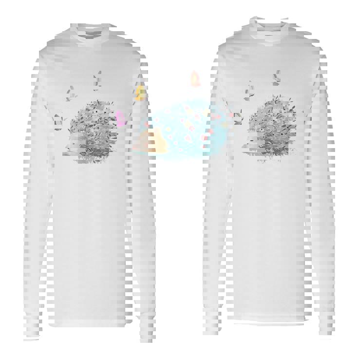 かわいいハリネズミ蝶 ティーンエイジガールギフト 長袖Tシャツ