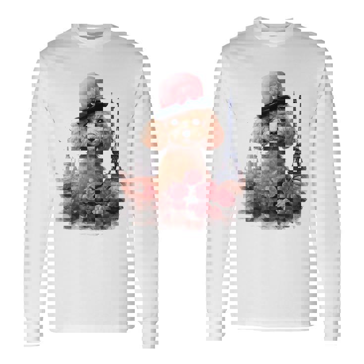 かわいいフレンチパリエッフェル塔トイプードル パリジャンプードル 長袖Tシャツ