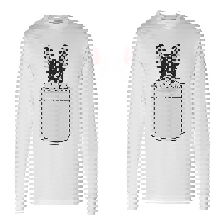 かわいいフレンチブルドッグポケット：いじめっ子の飼い犬とフレンチブルドッグの恋人 長袖Tシャツ ギフトのアイデア