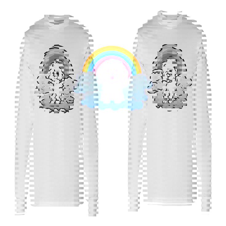かわいいボロネーゼ犬 レインボークラウド カラフル カワイイ 子犬好き 長袖Tシャツ ギフトのアイデア