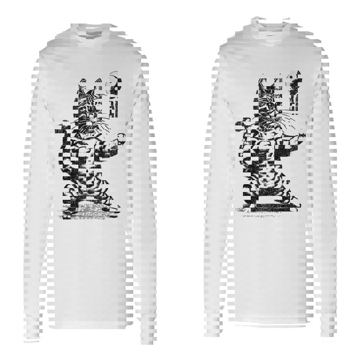 かわいい猫 太極拳 武道 陰陽 長袖Tシャツ