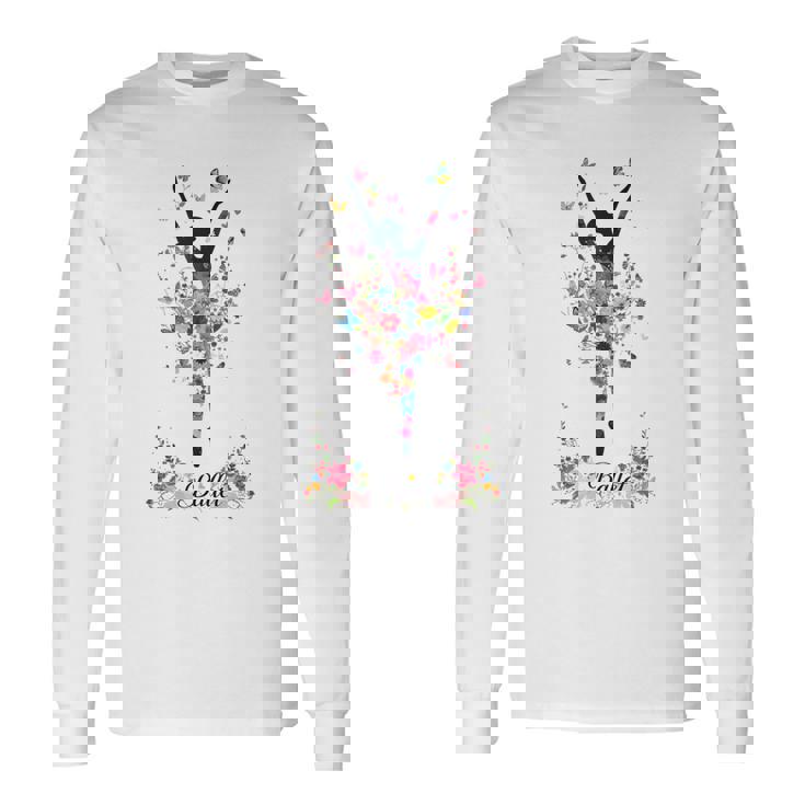 かわいい花柄バレリーナ 春の花 バレエダンサー 長袖Tシャツ