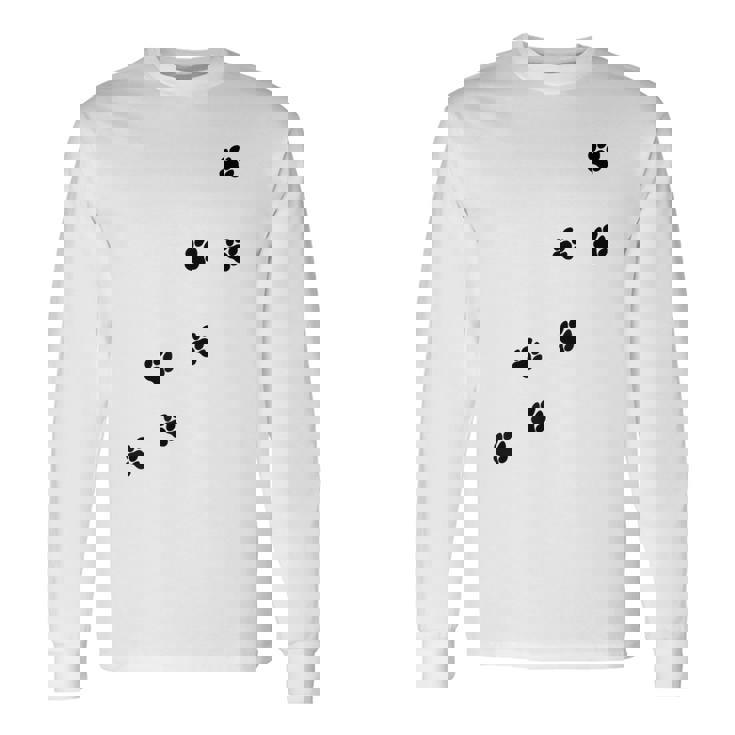 かわいい面白い猫の足跡 長袖Tシャツ