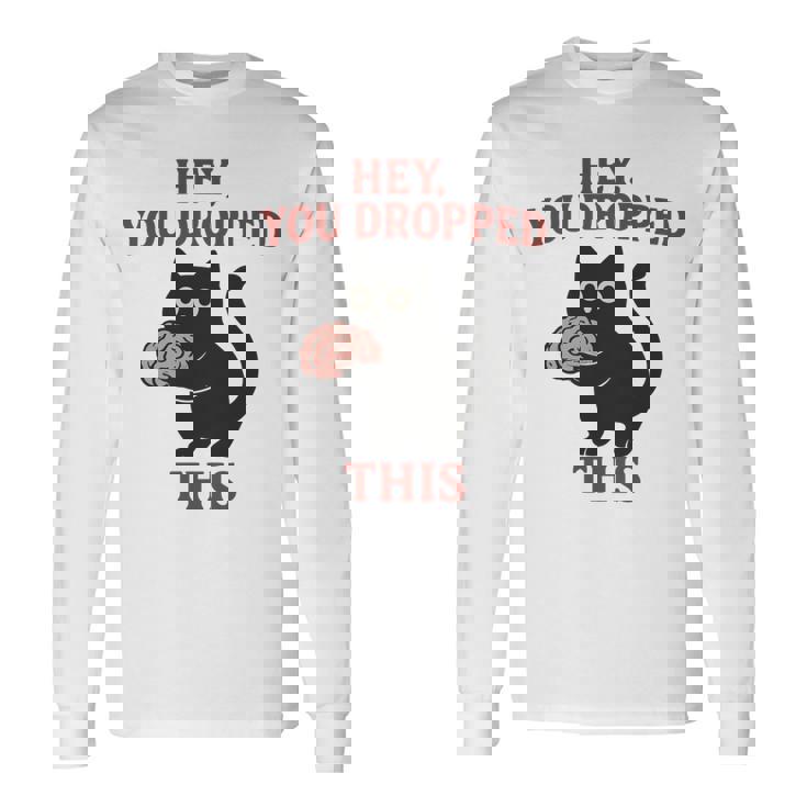 この脳みそのかわいい黒猫のミームを落とした 長袖tシャツ 長袖Tシャツ