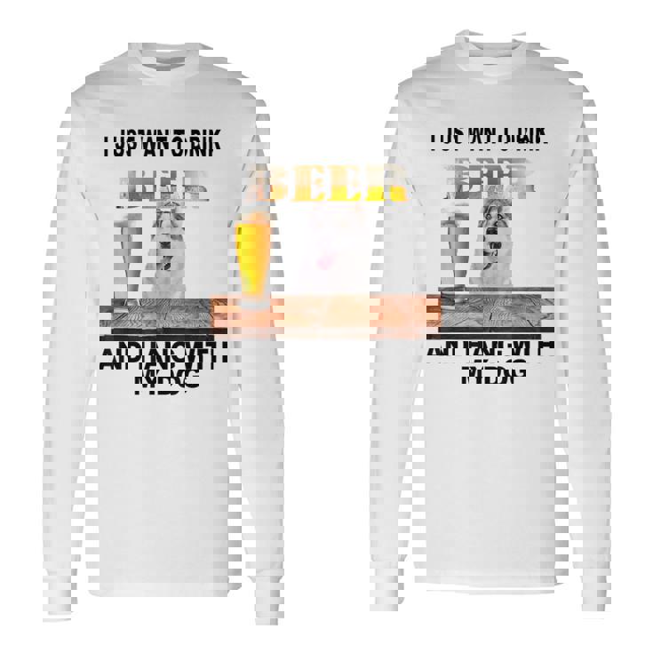 ただビール飲みたい&吊るしw おれのシベリアンハスキー 長袖Tシャツ