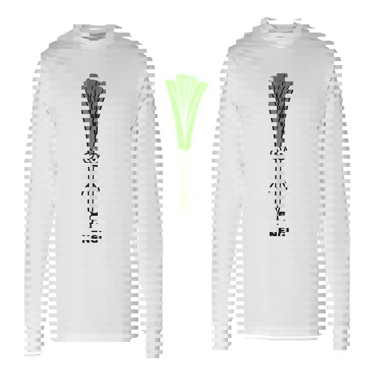 ねぎ 葱 顔 イラスト かわいい おもしろ 面白い 簡単 シンプル ゆるい 野菜 長袖Tシャツ