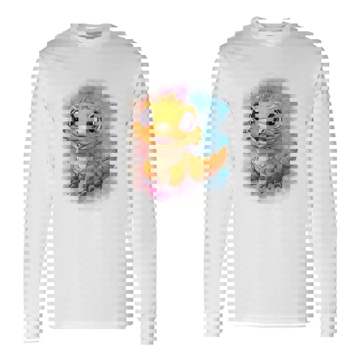 ひげを生やしたドラゴンの白い服のレインボーフラッグ 長袖Tシャツ