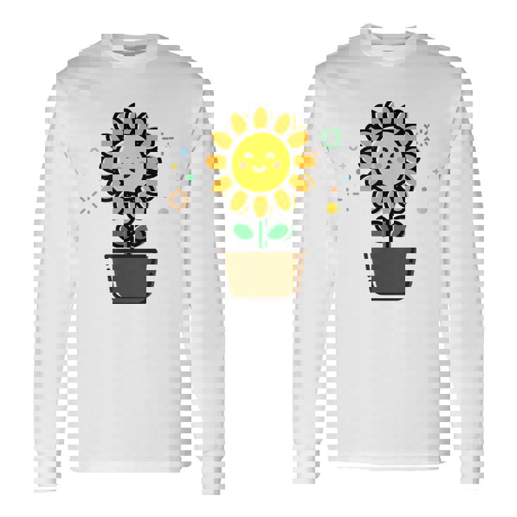 ひまわり 花 ポット シンプル クリップアート 長袖Tシャツ