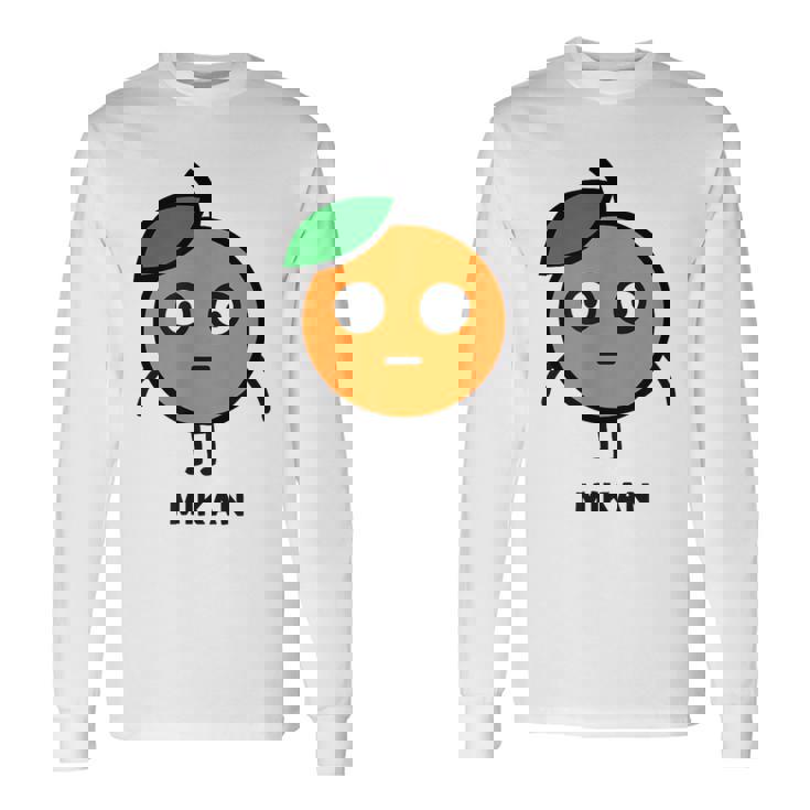 みかん Mikan 顔 イラスト かわいい おもしろ 面白い 簡単 シンプル ゆるい 果物 長袖Tシャツ