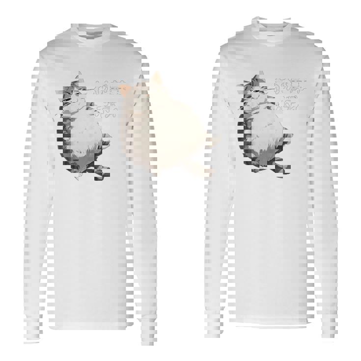 わがままボディ 猫 ねこ 太ったねこ ぽっちゃり 好ねこき かわいい おもしろ 面白い 長袖Tシャツ