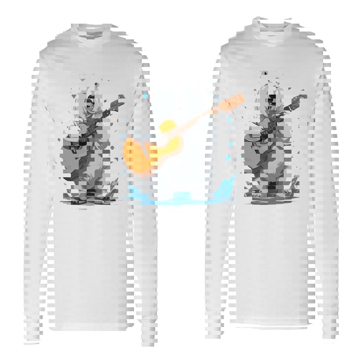 アコースティックギターを弾くクマ、ベアギタリスト 長袖tシャツ 長袖Tシャツ