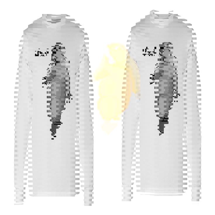 アニマルプリント 驚いたマーモット ドット絵 ピクセルアート 面白い 動物 ミーム 長袖Tシャツ