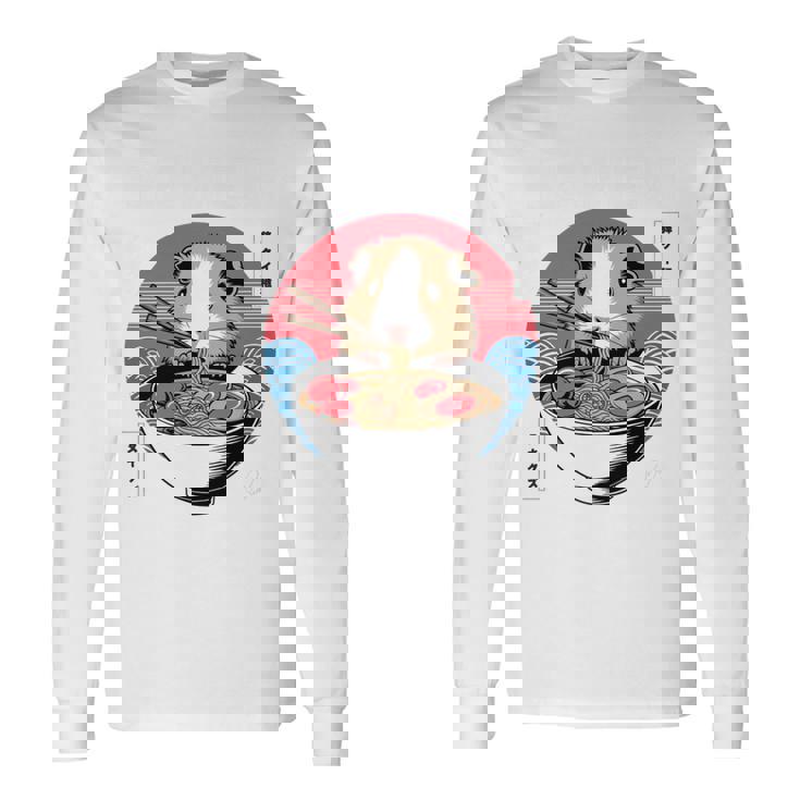 アニメ モルモット 漫画 カワイイ ねこ 日本のラーメン モルモット 長袖tシャツ 長袖Tシャツ