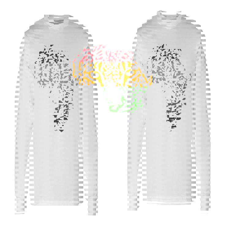 アフリカ地図 ヒョウ柄 アフリカラスタカラー 長袖Tシャツ