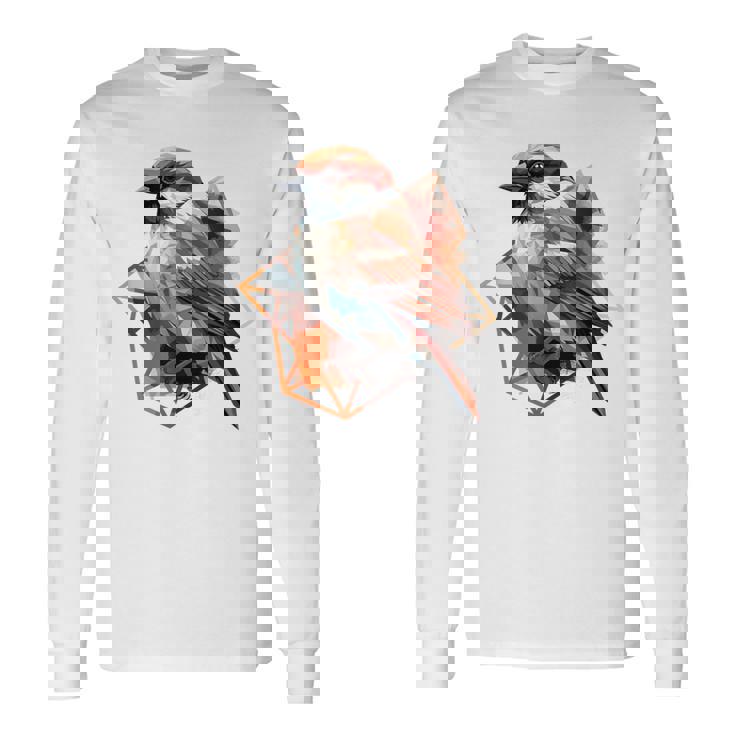 アメリカンツリー スズメ 鳥 幾何学模様 パッテンアート かわいい鳥 ロー 長袖Tシャツ