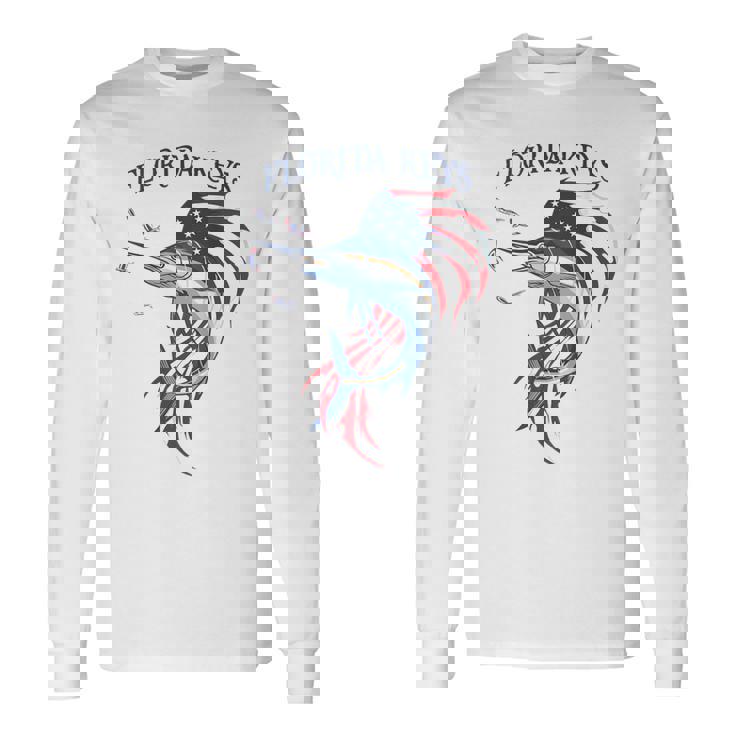 アメリカ国旗 愛国的 カジキ マーリン フロリダの鍵 長袖Tシャツ