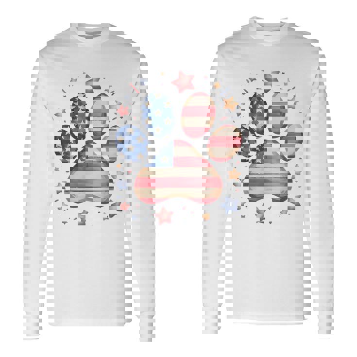 アメリカ国旗 愛国的な犬と猫の足跡プリント 7月4日 犬 長袖Tシャツ ギフトのアイデア