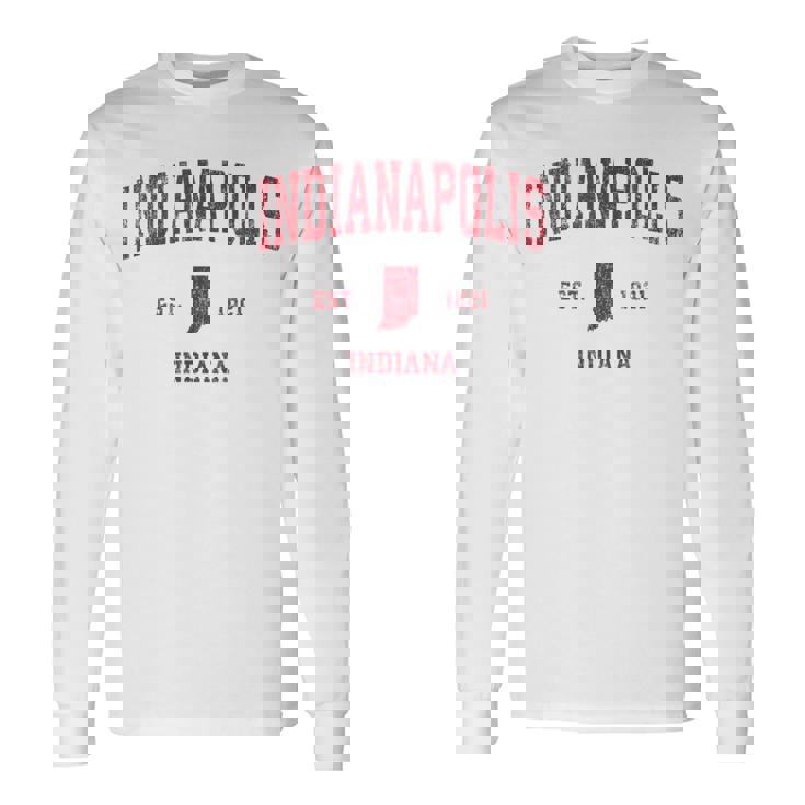 インディアナポリス インディアナ州 ヴィンテージ スポーツ デザイン レッド プリント 長袖Tシャツ