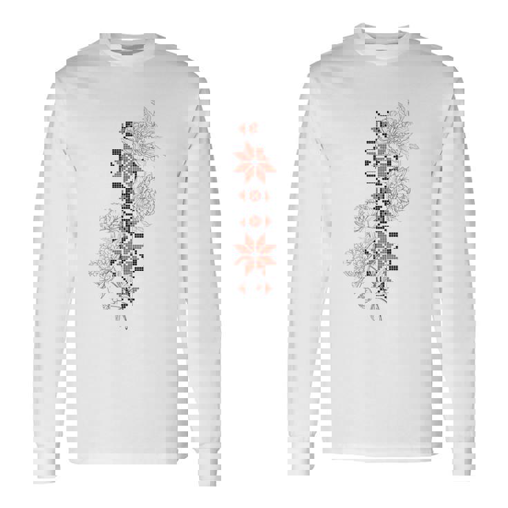 ウクライナ刺繍タトゥーローズ ウクライナの自由 長袖Tシャツ